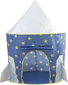 Bakaji Tienda casita de juegos para niños Capanna Castello Forma Razzo Juguete niños Estructura de metal Revestimiento de tela con puerta y ventanas Interior Exterior Dimensiones 102 x 135 cm
